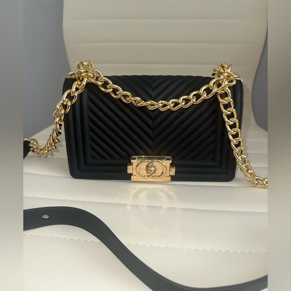Quilted Black and Gold Mini Chain Bag